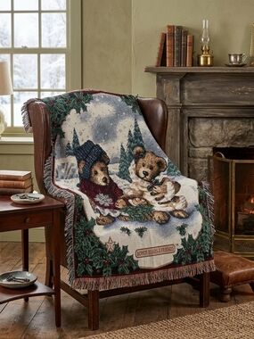 Vintage Boyd’s Bears & Friends Christmas Tapestry Throw Blanket